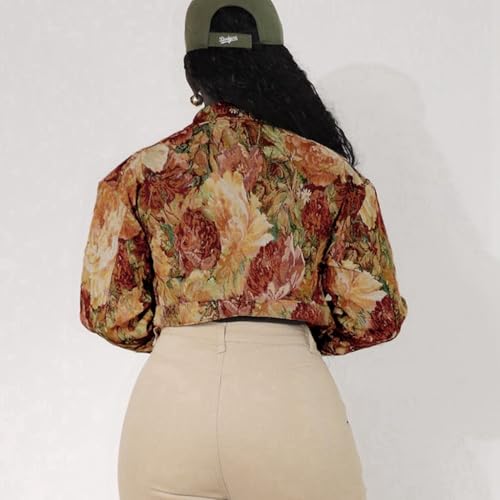 Cropped Jacket Women Cute Y2K Varsity Jacquard Long Sleeve Button Down Crop Floral Jackets for Women Trendy 20253