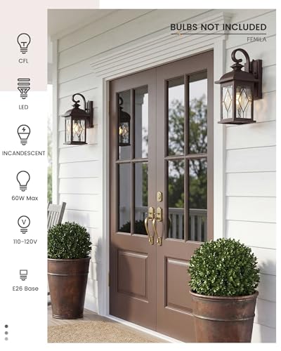 Image of FEMILA Outdoor Wall Light Fixtures, Exterior Waterproof Wall Sconce, 15 inch Front Porch Lights, Anti-Rust ORB Finish with Hammered Glass, UL Listed, 4FD54B ORB-SD