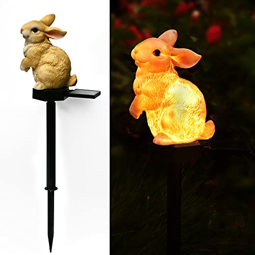 Juliahestia Rabbit Garden Ornaments Bunny Decor Solar Outdoor Statue Animal Lawn Yard Decorations Outside Stake Waterproof Patio Cute Brown Hare Figurines Light Gifts thumb #1