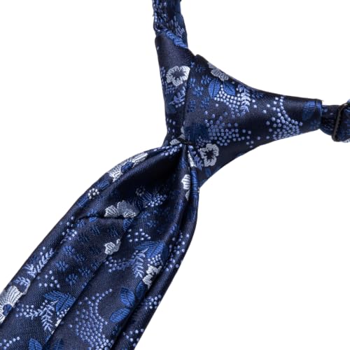 Image of Hi-Tie Boys Tie Pre-Tied Pocket Square Set Adjustable Kids Neckties Age 7-11 Years School UniForm Graduation
