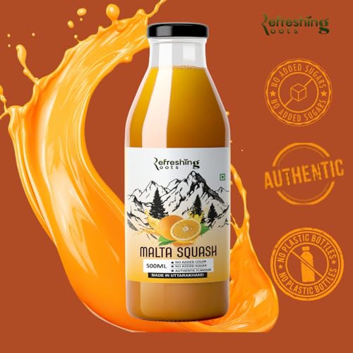 Image of Refreshing Roots Uttarakhand Wild Orange (MALTA) Squash 600 ML Pack Glass Bottle | Cold Pressed | Uttarakhand Authentic Taste | Added Honey | No Artifical Colors | Rich In Vitamins -C | Malta Squash (300 ML * 2 Bottle)