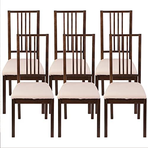 Searchi Waterproof Seat Covers For Dining Room Chairs Stretch Jacquard Chair Seat Covers Set Of 6, Removable Washable Kitchen Chair Seat Protector Cushion Slipcovers For Office (Beige) #TOP6