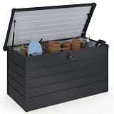 IDMarket   Coffre de rangement métal verrouillable gris anthracite pour jardin 350L 120x62,5x63 cm