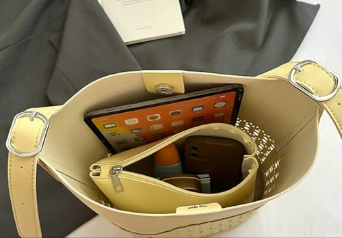 2 Pcs Hollowed Bucket Bags Women Trendy PU Leather Hobo Underarm Shoulder Bag Crossbody Purse Beach Travel Tote Handbag 20253