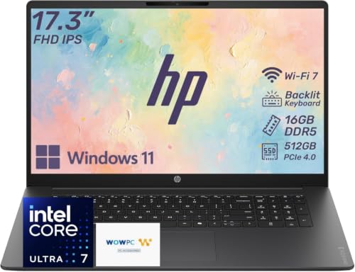 Image of HP OmniBook 3 Business Laptop, 2026 Edition, 17.3 inch FHD IPS Micro-Edge Display, Intel Core Ultra 7, 16GB DDR5 RAM, 512GB PCIe SSD, Backlit Keyboard, Wi-Fi 7, Thin & Lightweight, Windows 11