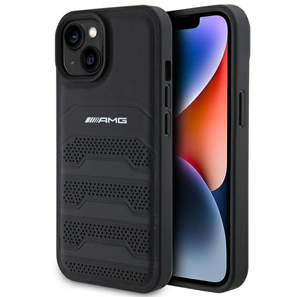AMG AMHCP15MGSEBK Coque pour iPhone 15 Plus 6,7" Noir Coque rigide en cuir Lignes gaufrées