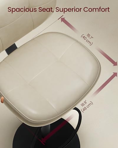 Image of VASAGLE Bar Stools Set of 4, Height Adjustable Kitchen Barstools, Swivel Bar Chairs with Back and Footrest, Quilt PU Leather Surface, Dining Room, Counter, Steel, Cream White ULJB150W101S-2J