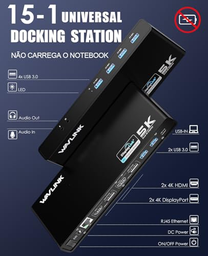 WAVLINK USB 3.0 Universal Laptop Docking Station,USB C to 5K/ Dual 4K @60Hz Video Outputs Dual Monitor for Windows and Mac,(2 HDMI & 2 DP, Gigabit Ethernet, 6 USB 3.0,Audio) - Image 2