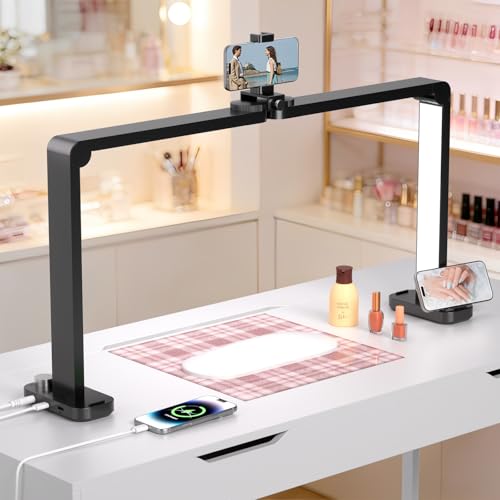 Haosegd Half Moon Light for Nail Desk with Phone Holder,