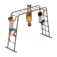 Plum Play Metal Monkey Bars Climbing Frame with Stippled Powder Coating for Extra Grip and Support - Cargo Climbing Net - Max user weight 50kg - Up to 3 users at a time - Min age from 3 years Plus