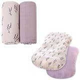 LifeTree Muslin Swaddle Blankets Neutral, Organic Cotton, Large 47 x 47 inches and Baby Lounger Cover 2 Pack Lavender & Mauve