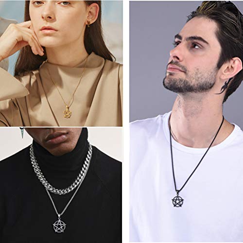 PROSTEEL Pentagram Pentacle Necklace for Men Women, Stainless Steel Tetragrammaton Amulet Satanic Jewelry, Wiccan 5 Point Star Satanism Pendant Necklace2
