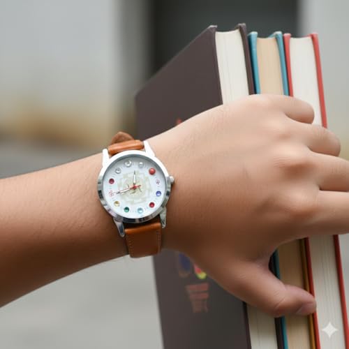 Image of Boys Astro Navagraha Analog Watch for Vastu Dosh Nivaran, Good Luck, Money Flow,Mind Balance and Concentration Your Focus, dial Color -Multicolour, Band Color-Tan
