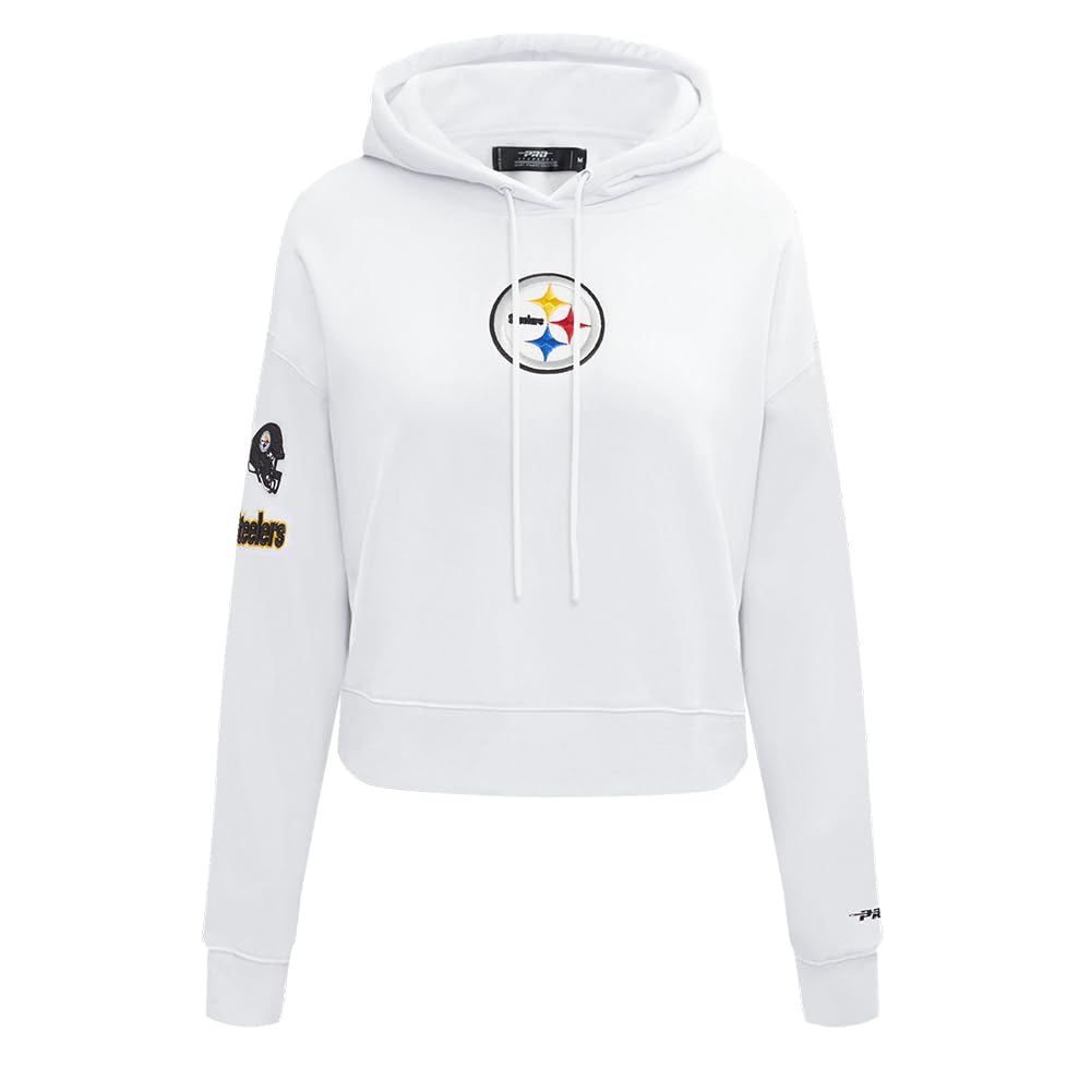 Pro Standard Womens NFL Pittsburgh Steelers Classic Chenille Cropped Pullover Hoodie White L