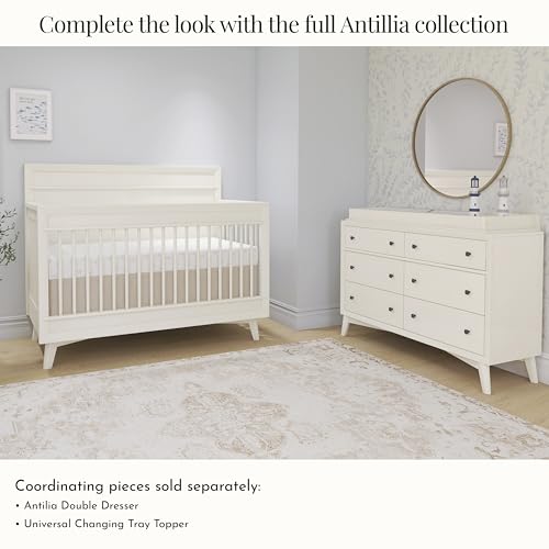 Image of Evolur Loft Antilia 4-in-1 Convertible Full-Size Baby Crib in Vanilla Bean, GreenGuard Gold & BSA, Converts to Toddler, Day & Full-Size Bed, 3 Mattress Heights Modern Scandinavian Design