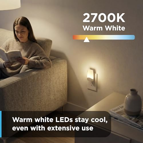 Image of GE LED Night Lights Plug Into Wall, Dusk to Dawn Sensor, Ambient Lighting, Dorm Room Essentials, Nightlight for Bedroom, Bathroom Decor, Kitchen Warm White, 86119, 4 Pack