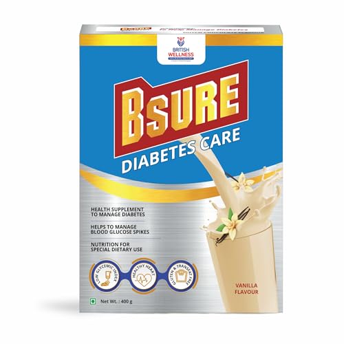 Image of Bsure Diabetes Care - Balanced Nutritional Supplement | 32 Essential Vitamins & Minerals, Gluten and Transfat Free | Supports Blood Sugar Control, Muscle Strength & Immunity | 400g | Vanilla Flavour