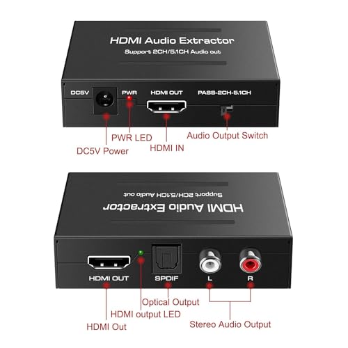 Image of Etzin 4K@30HZ HDMI Audio Extractor Splitter,HDMI to HDMI Audio Converter+Optical Toslink SPDIF+RCA L /R Stereo Analog Audio, Compatible with Gaming Console and Tv Box and More-EPL-562H.