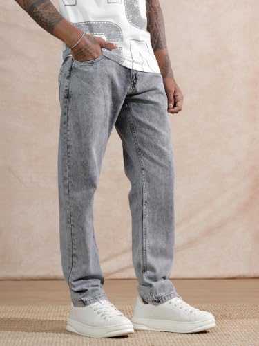 Image of WROGN Men's Mid-Rise Jeans | 100% Cotton | Anti-Fit Relaxed Silhouette