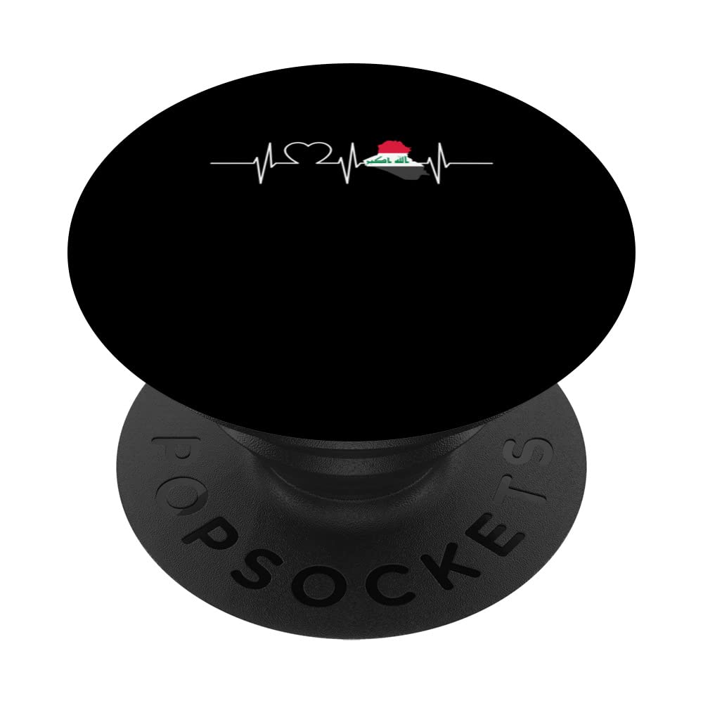 Iraq With Heartbeat Vintage Flag Of Iraq PopSockets Swappable PopGrip, Black