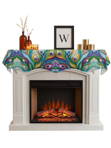90x17 Inch Peacock Feather Fireplace Scarf