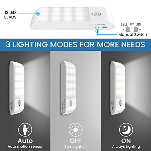 Motion Sensor Lights Indoor, 2 Packs USB Rechargeable LED Night Light, Cupboard Lights with 3 Modes, Stick-On Night Lights with Removable Magnetic Strips for Wardrob, Bedroom, Bathroom, Stair, Hallway - Image 3