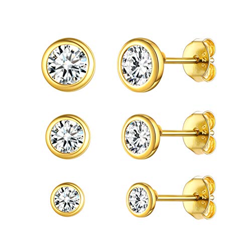 ChicSilver 925 Sterling Silver Stud Earrings Set 3 Pairs Dainty Hypoallergenic Simple Stud Earrings