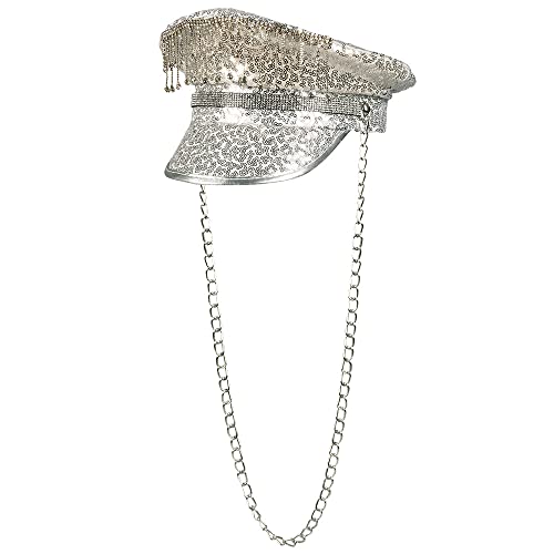 Boland 33022 – Gorro Dusty Delight, plata, con lentejuelas y cadena de eslabones, estrella de rock, señora punk, sombrero, disfraz, carnaval, fiesta temática