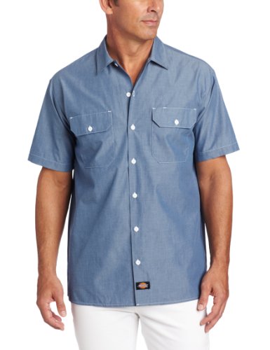 Dickies Men s Short Sleeve Shirt, Blue Chambray, Medium