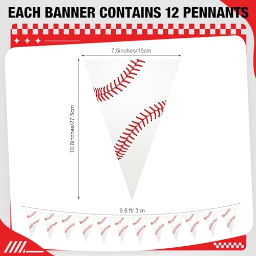 Image of Jetec 5 Pcs 49 Ft Baseball Party Decorations Pennant Banner Pre-Assembled Sport Triangle Flag Bunting Garland for Baseball Birthday Party Supplies Sport Theme Decorations