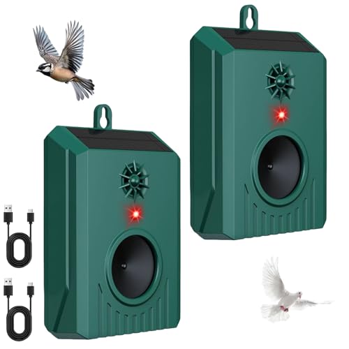 2026 Solar Ultrasonic Bird Repellent Devices Bird Deterrents for Outside Pigeon Repeller Outdoor Animal Repellent Outdoor to Keep Pigeon Woodpecker Out of Balconies Patio Garden(2Pack)