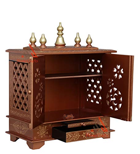 Mandir de madera pintada a mano templo hindu dorado altar de meditacion con puertas y luces 6