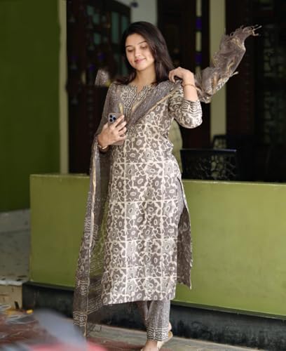 Image of KLOSIA Women's Printed Straight Kurta and Pant with Dupatta Set