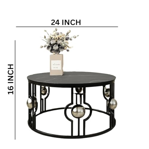 Image of Nesting Tables Made of Engineered Wood Coffee Table, Small Accent End Table, Round Sofa Side Table, Living Room, Bedroom Golden Black