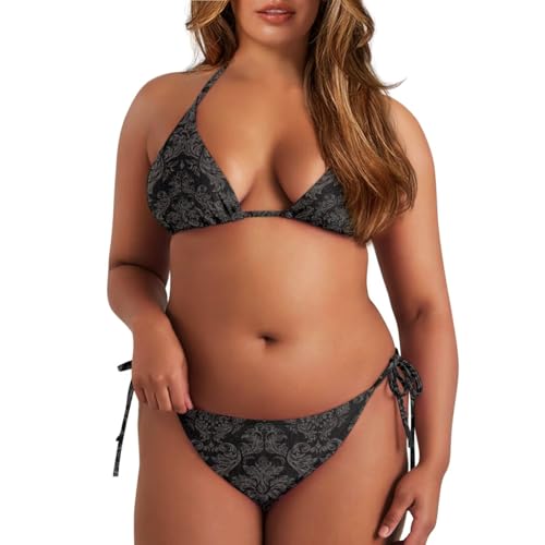 Women's Sexy Swimsuit 3Pcs Bikini Set with Chiffon Wrap Bathing Suit with Coverups Halter Padded Top Tie Side Thong3