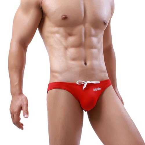 Traje de baño de talle bajo para hombre, calzoncillos de bikini transpirables para días activos de verano (XL rojo)