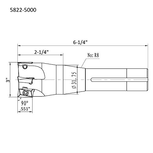 Image of HHIP 5822-5000 90 Degree R8 Indexable End /Face Mill, 3 inch