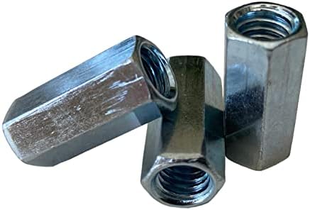 Hex Rod Coupling Nuts 1/4-20 x 7/8 Length Threaded Rod connectors zinc Coupler (10)