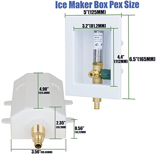WHK Ice Maker Outlet Box Valve with PEX 1/2" Inlet,PEX Ice Maker Wall Box with 1/4 Turn Shut Off Valve to Connect PEX B Tubing(F1807) with Stainless Steel Hammer Arrestor