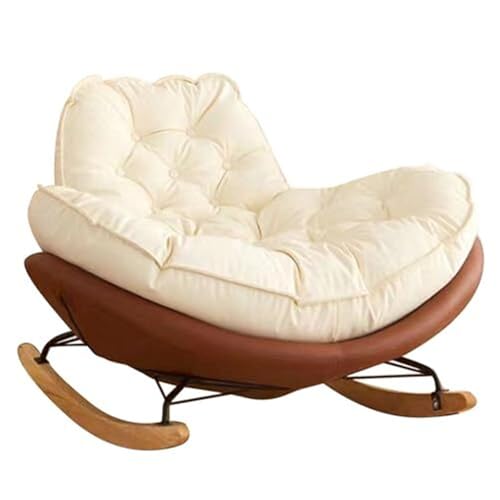 Leisure Rocking Chair Lounge Chair Rocking Chair with Cushion for Living Room Bedroom Porch Backyard Balcony Offices(Off White+Brown)