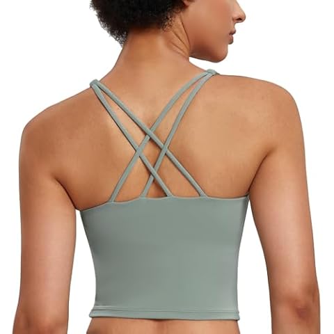 AGONVIN Women's Strappy Longline Workout Tank Tops Yoga Padded Sports Bra Crisscross Back Matcha Green XX-Large Cover