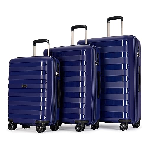 PP material 3-piece expandable luggage sets with Spinner Wheels， Suitcase with TSA Lock，Large Luggage for Family Travel carry on 20/24/28，Blue color2