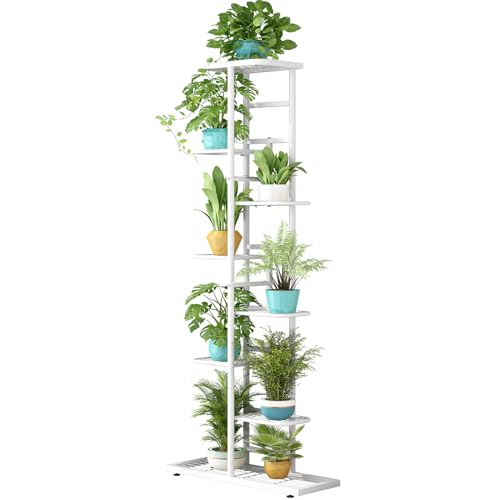 Image of LINZINAR Plant Stand Metal Indoor Outdoor 8 Tier 9 Potted Multiple Flower Pot Holder Shelf Indoor Outdoor Planter Display Shelving Unit for Patio Garden Corner Balcony Living Room