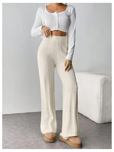 Verdusa Women's Cable Knitted Flared Loung Pants High Waist Warm Knitwear Winter Pants4