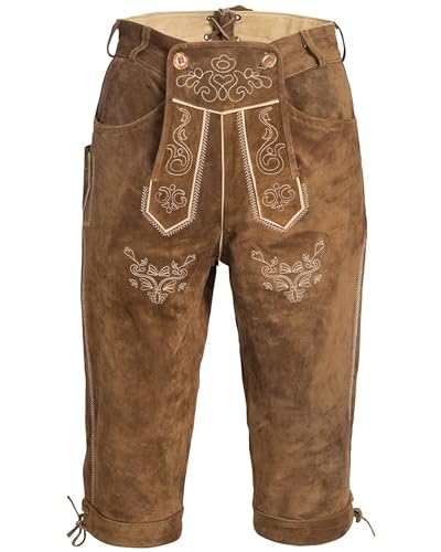Mufimex Herren Trachten Lederhose Trachtenlederhose Trachtenhose Kniebund Lang Hellbraun 56