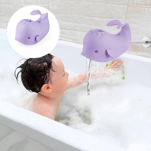 Image of PandaEar Baby Bathtub Faucet Cover, Bath Spout Cover, Baby Shower Protector Cover for Kids Toddlers and Baby Bathroom Tub, Whale (Purple)