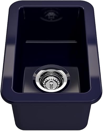 Miniatura 7 de BOCCHI Sotto - Fregadero de barra de doble montaje de arcilla refractaria de 12 pulgadas con colador en color azul zafiro