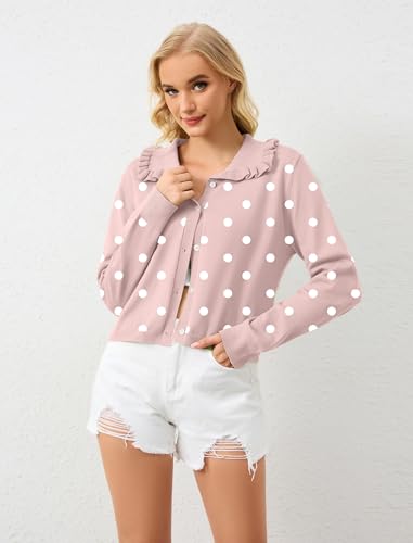 Image of Ythomm Womens Ruffle Collar Cropped Cardigans Button Down Open Front Long Sleeve Knit Sweater Jackets Casual Solid Fall Tops