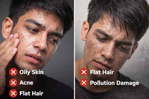 Image of Men's Daily Grooming Combo - Sea Salt Texturizing Hair Spray (100ml) + Activated Charcoal Face Wash (100ml) | Oil Control, Pollution Defense | No Paraben, No Silicone | For Oily Skin & Flat Hair