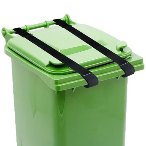 Image of 2 Pieces Trash Can Locks for Animals, Adjustable Trash Can Lid Strap Raccoon Bear Proof Trash Can Lock Trash Can Lid Elastic Security Strap with Metal Claw for Outdoor Garbage Can
